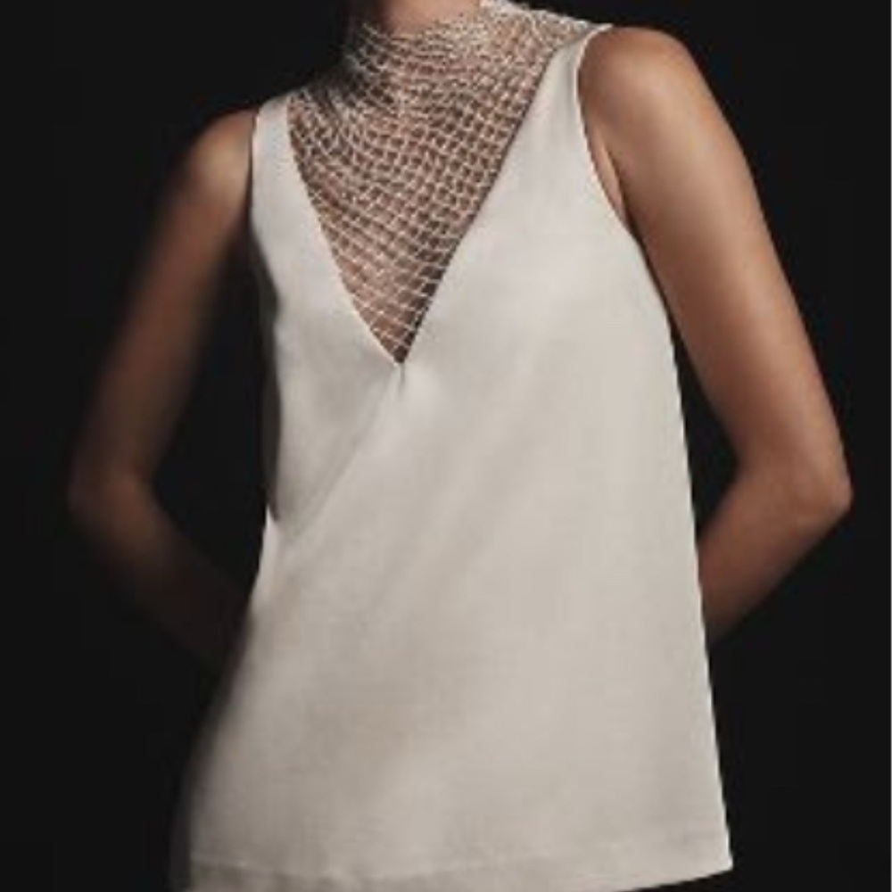 NWOT Mare Mare crystal mesh insert v-neck sleeveless blouse